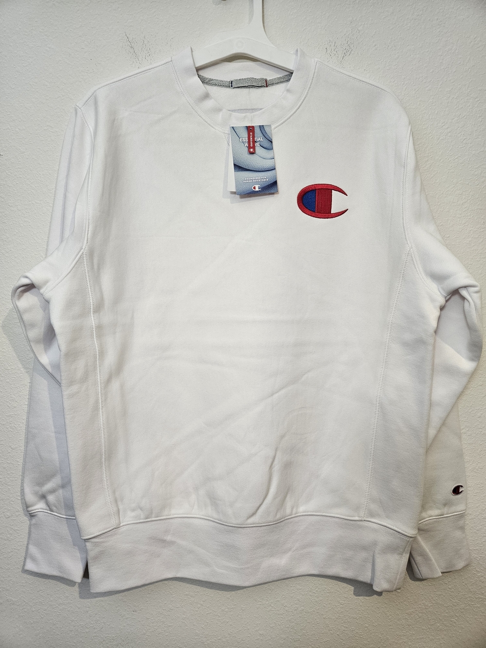 Champion White Crewneck Sweatshirt with Red & Blue Logo